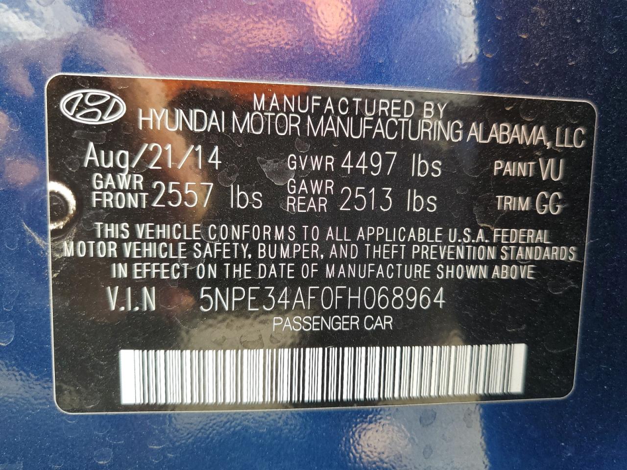2015 Hyundai Sonata Sport VIN: 5NPE34AF0FH068964 Lot: 64030535