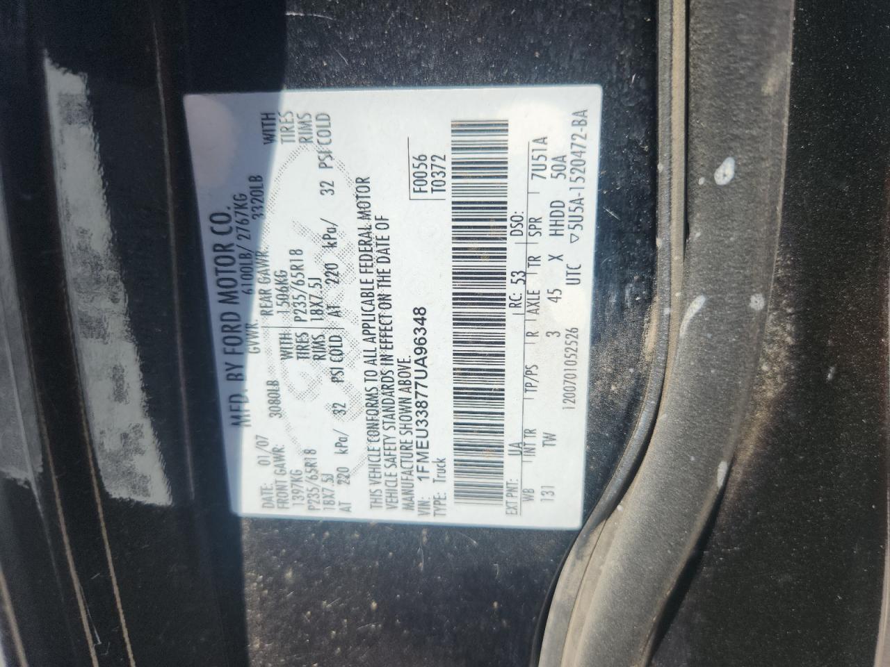2007 Ford Explorer Sport Trac Limited VIN: 1FMEU33877UA96348 Lot: 64963355