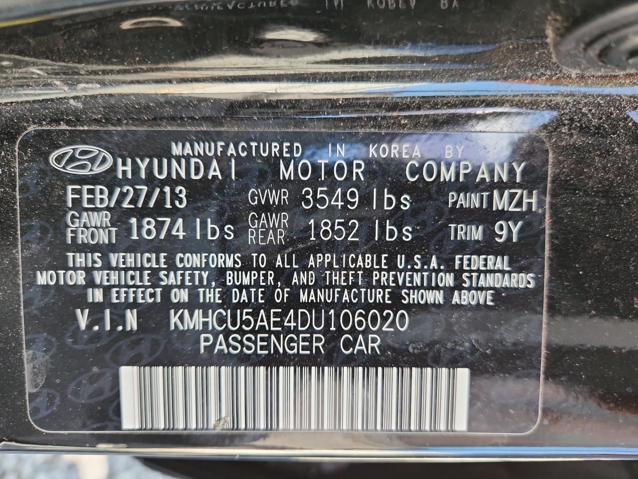 2013 Hyundai Accent Gls VIN: KMHCU5AE4DU106020 Lot: 64783035