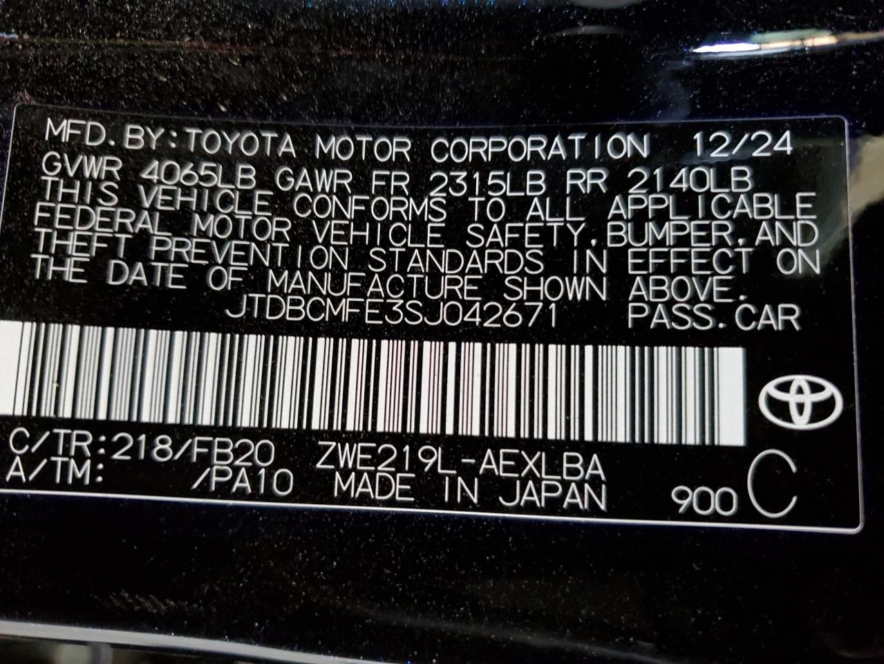 2025 Toyota Corolla Le VIN: JTDBCMFE3SJ042671 Lot: 64729165