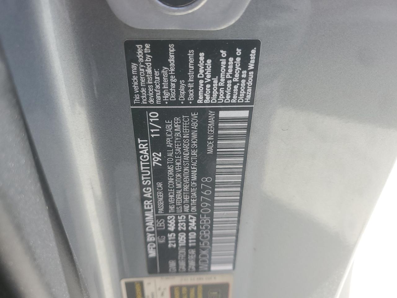 2011 Mercedes-Benz E 350 VIN: WDDKJ5GB5BF097678 Lot: 63146815