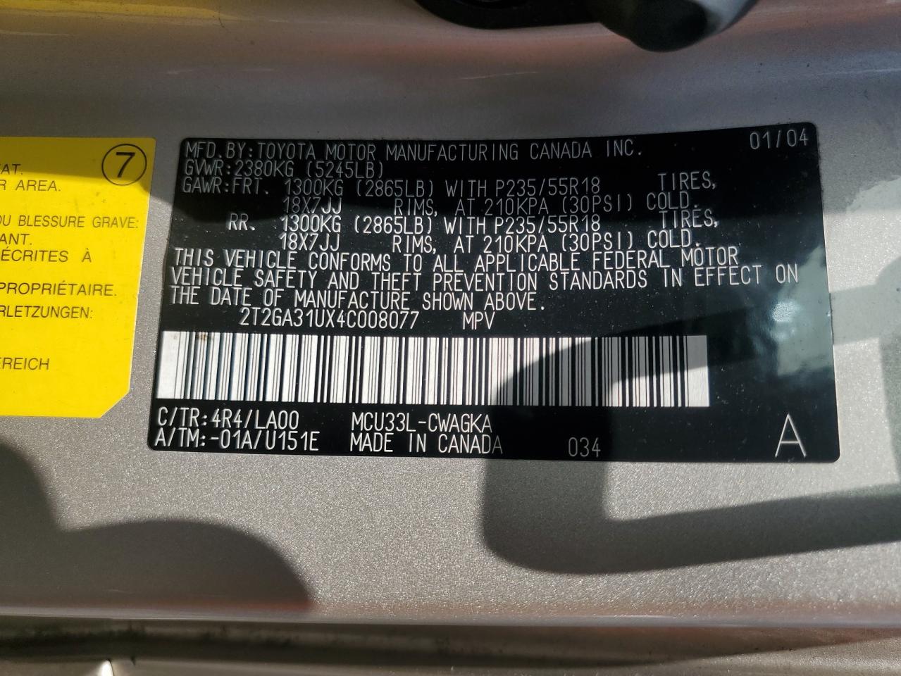 2004 Lexus Rx 330 VIN: 2T2GA31UX4C008077 Lot: 64275915