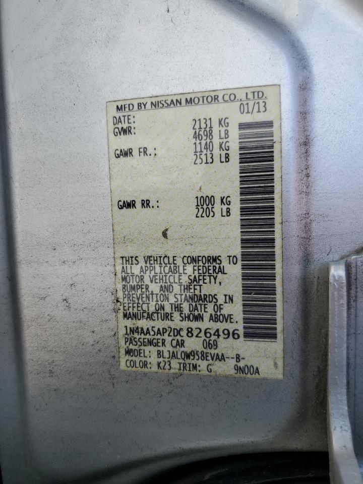 2013 Nissan Maxima S VIN: 1N4AA5AP2DC826496 Lot: 65595655