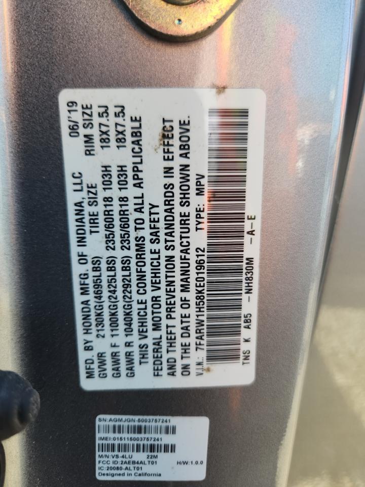 2019 Honda Cr-V Ex VIN: 7FARW1H58KE019612 Lot: 65561435