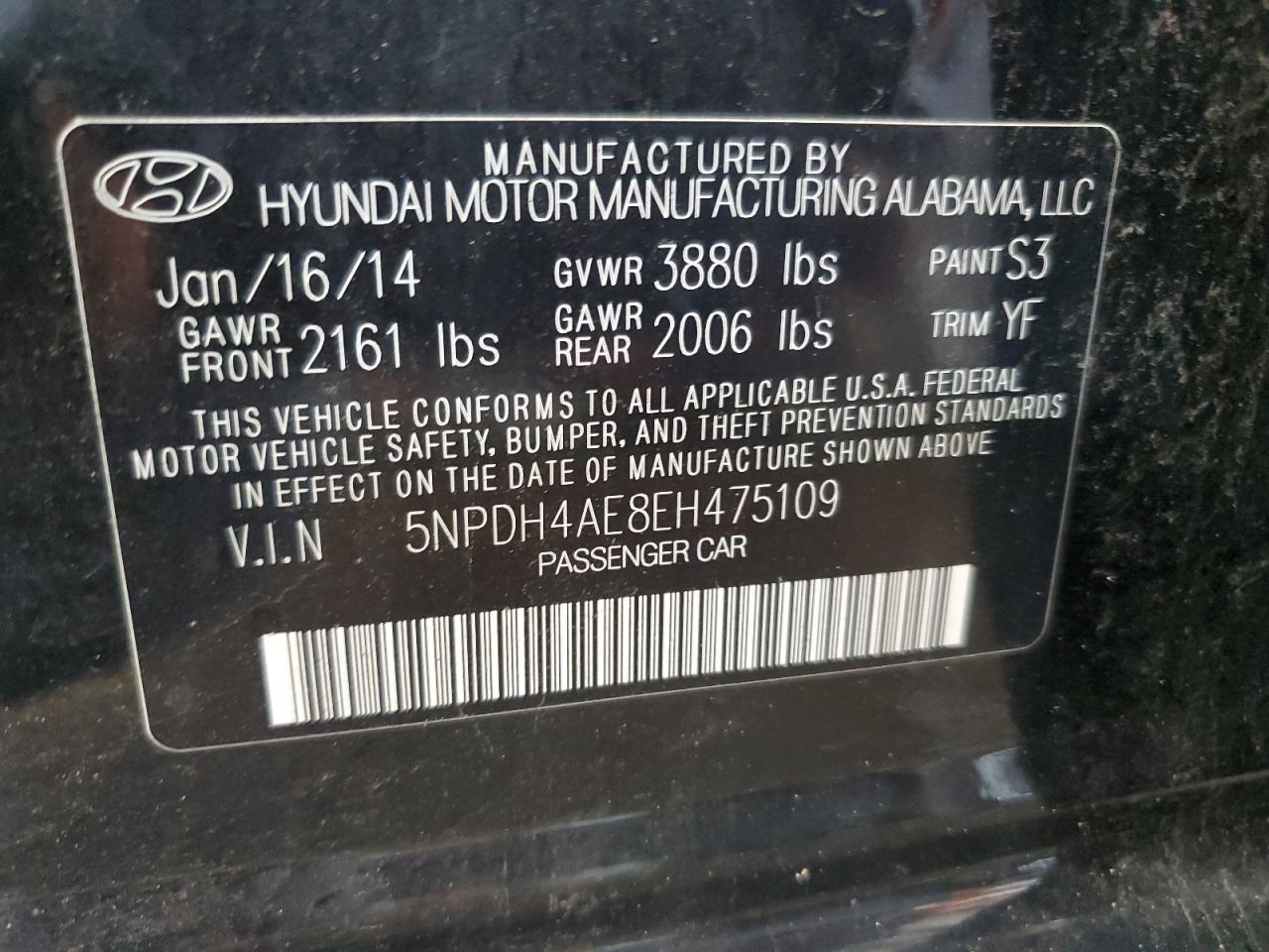 2014 Hyundai Elantra Se VIN: 5NPDH4AE8EH475109 Lot: 64388225