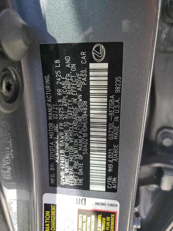 2021 Lexus Es 350 Base VIN: 58ADZ1B10MU094838 Lot: 64159725