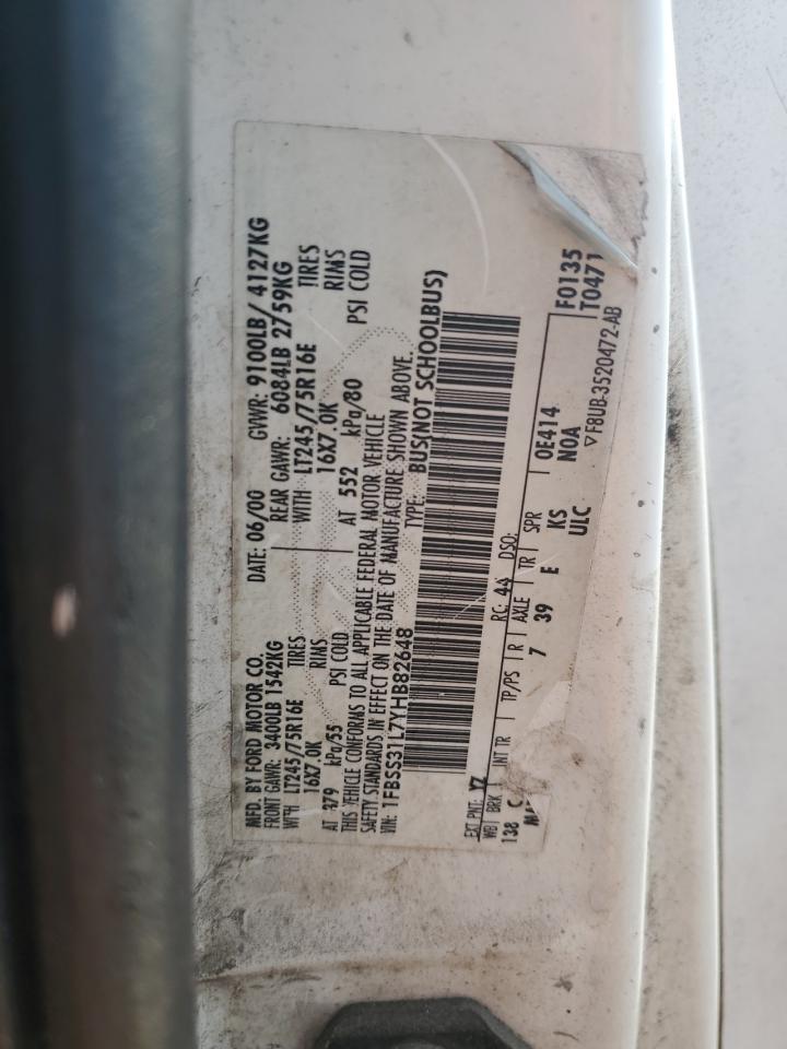 2000 Ford Econoline E350 Super Duty Wagon VIN: 1FBSS31L7YHB82648 Lot: 66702325