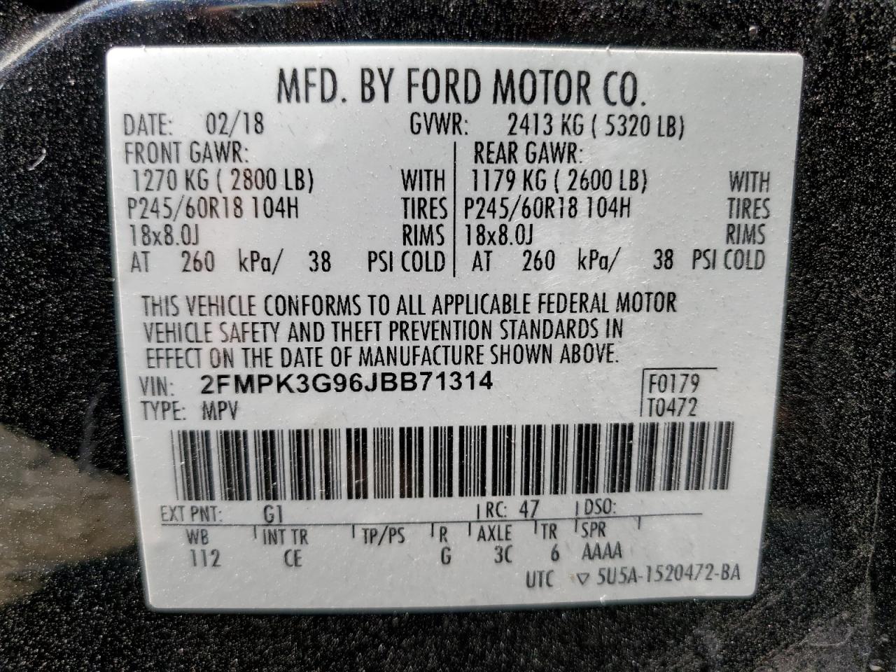 2018 Ford Edge Se VIN: 2FMPK3G96JBB71314 Lot: 65933175