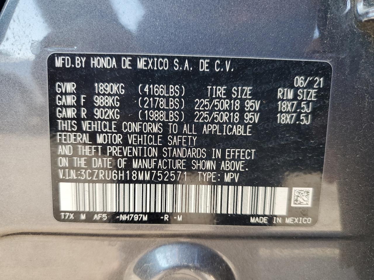2021 Honda Hr-V Sport VIN: 3CZRU6H18MM752571 Lot: 65182145
