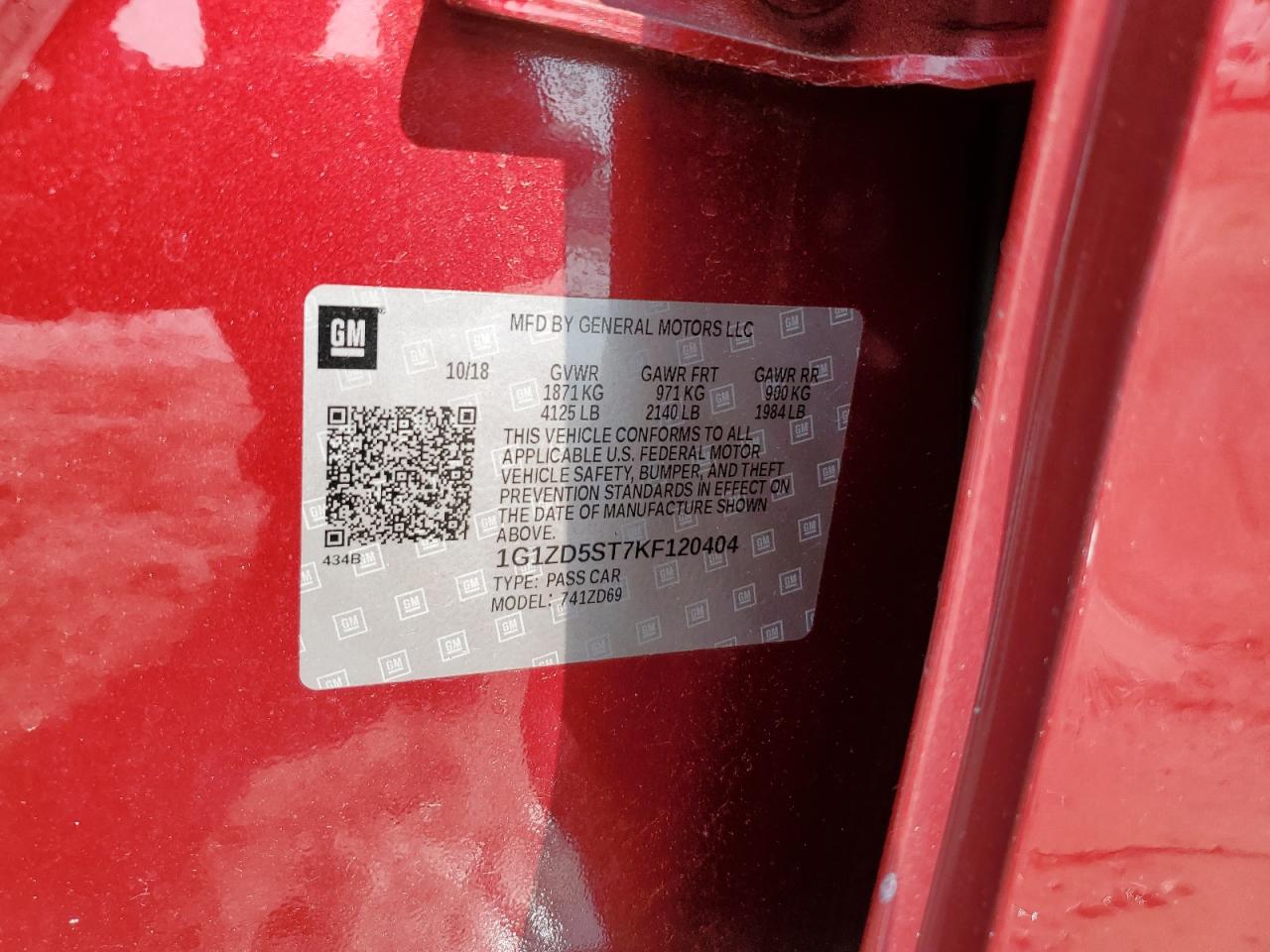 2019 Chevrolet Malibu Lt VIN: 1G1ZD5ST7KF120404 Lot: 66908955