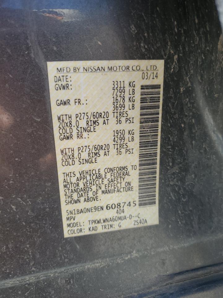 2014 Nissan Armada Platinum VIN: 5N1BA0NE9EN608745 Lot: 64194145
