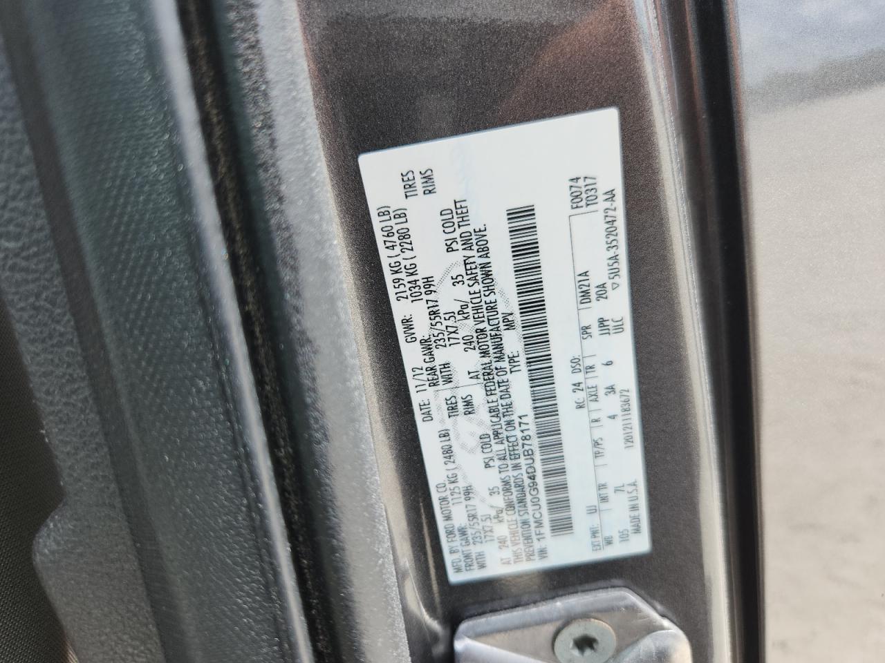2013 Ford Escape Se VIN: 1FMCU0G94DUB78171 Lot: 65118645