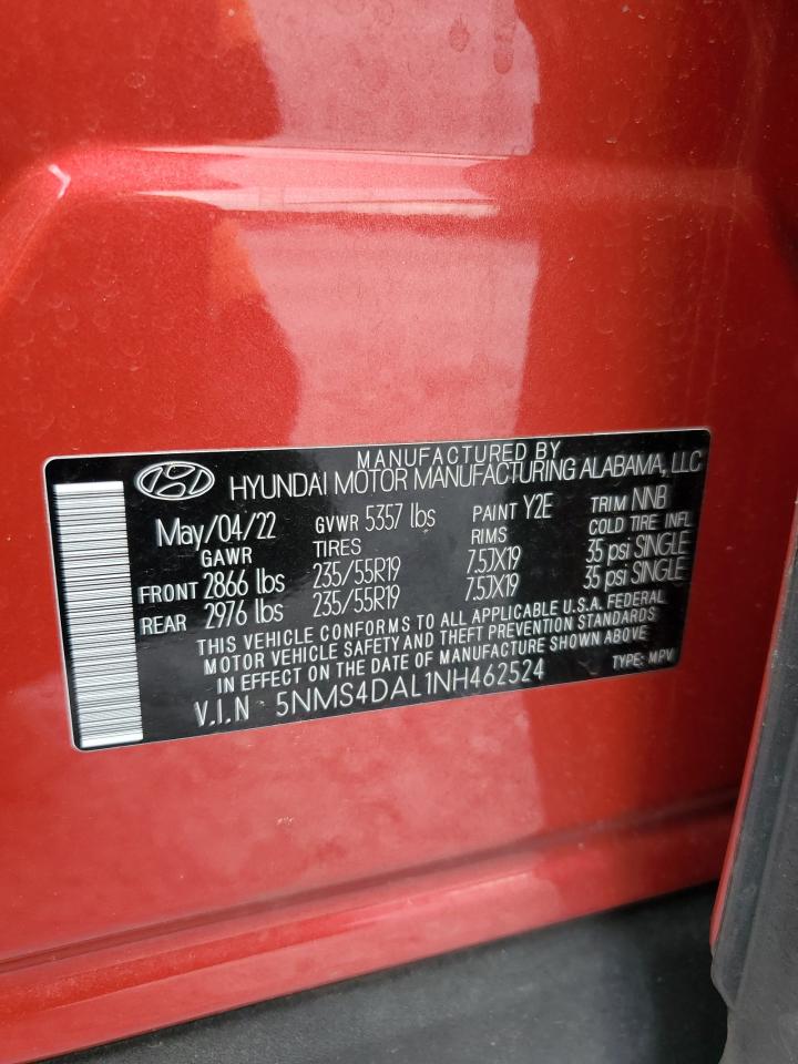 2022 Hyundai Santa Fe Limited VIN: 5NMS4DAL1NH462524 Lot: 64993485