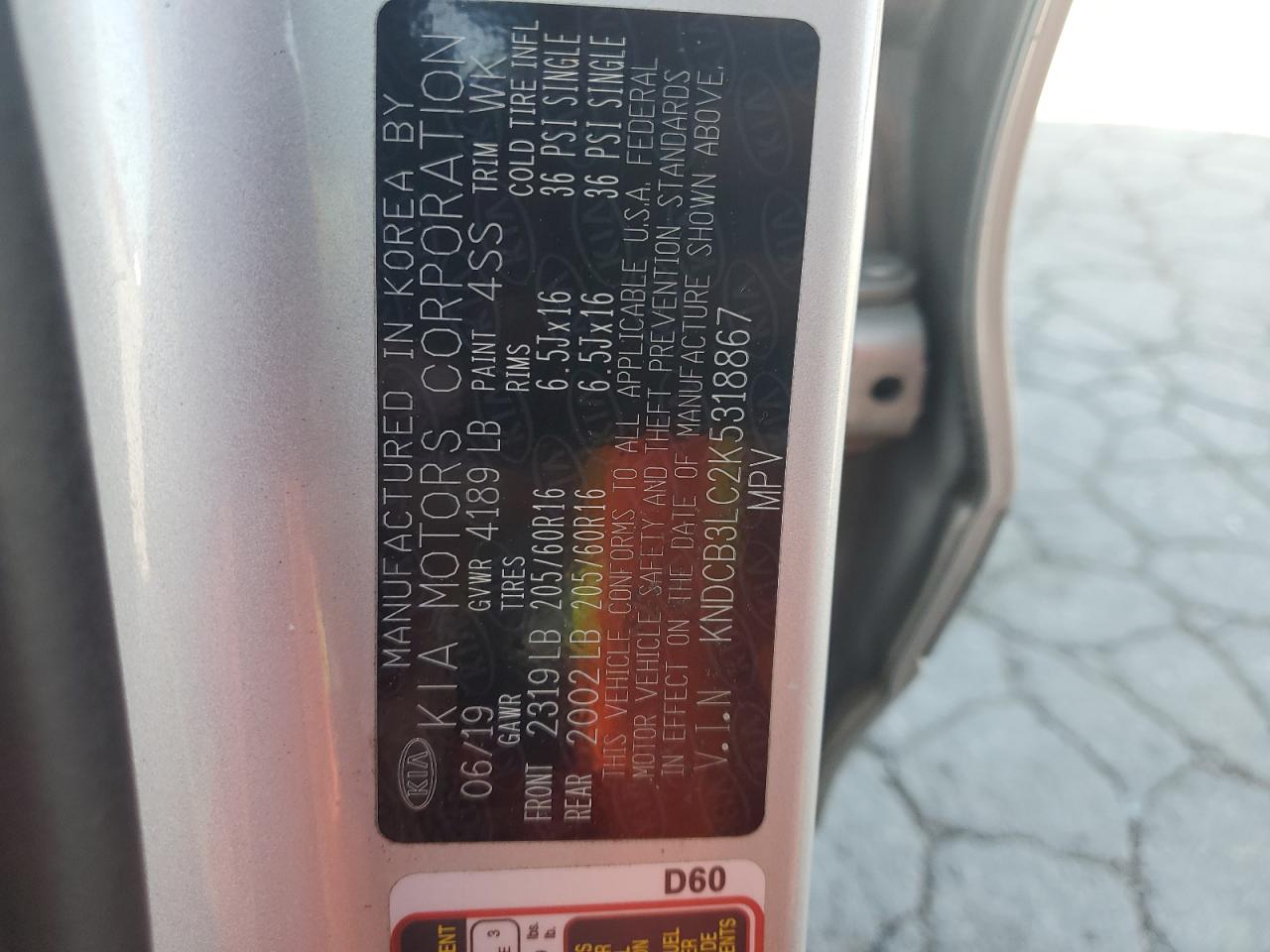 2019 Kia Niro Fe VIN: KNDCB3LC2K5318867 Lot: 63695645