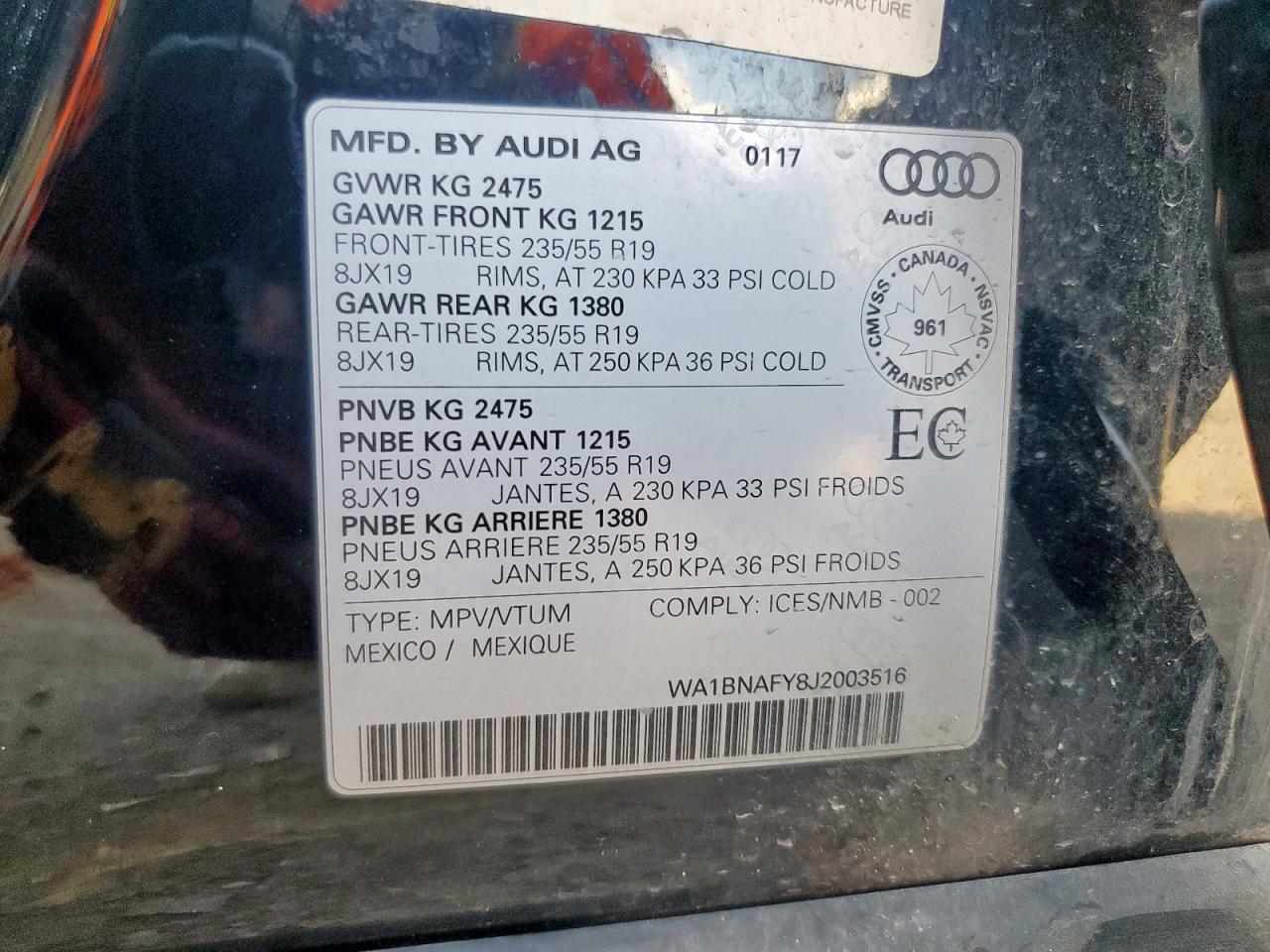 2018 Audi Q5 Premium Plus VIN: WA1BNAFY8J2003516 Lot: 64560245