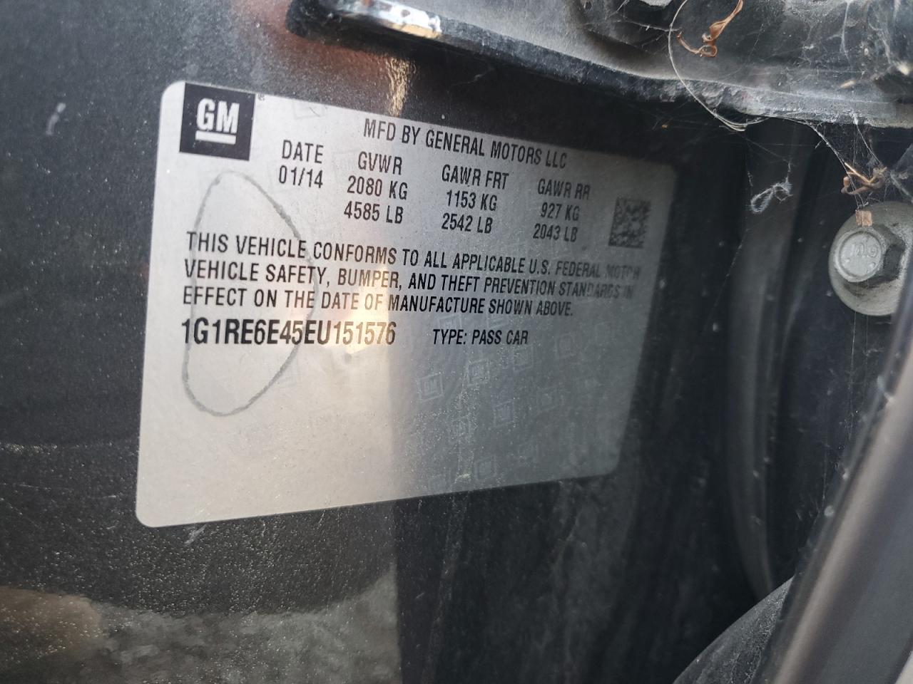 2014 Chevrolet Volt VIN: 1G1RE6E45EU151576 Lot: 64804435