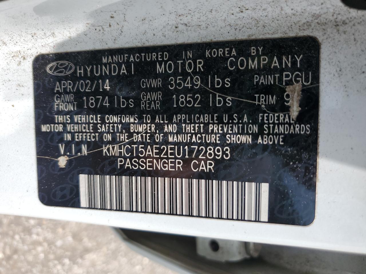 2014 Hyundai Accent Gls VIN: KMHCT5AE2EU172893 Lot: 62695235