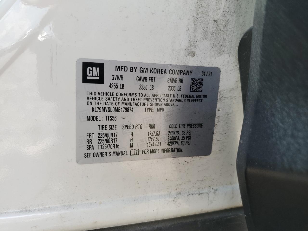 2021 Chevrolet Trailblazer Activ VIN: KL79MVSL0MB179874 Lot: 64320035
