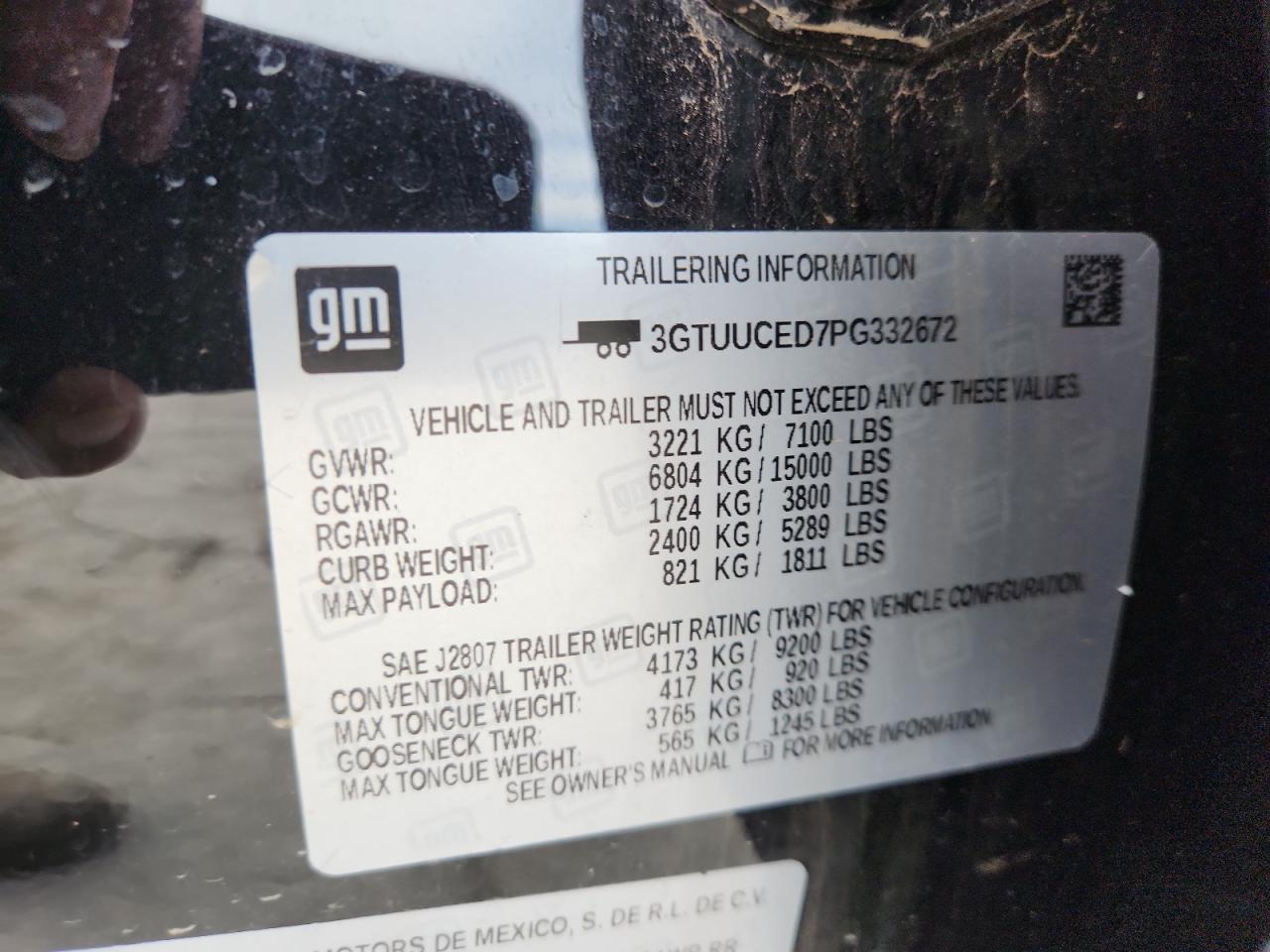 2023 GMC Sierra K1500 Elevation VIN: 3GTUUCED7PG332672 Lot: 62165525