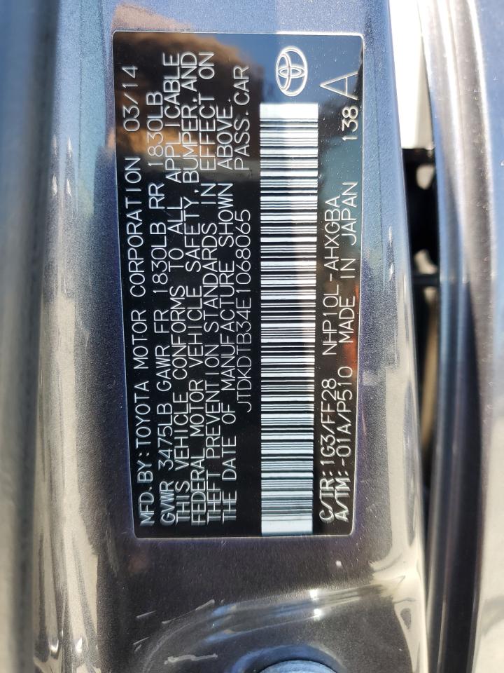 2014 Toyota Prius C VIN: JTDKDTB34E1068065 Lot: 65505355