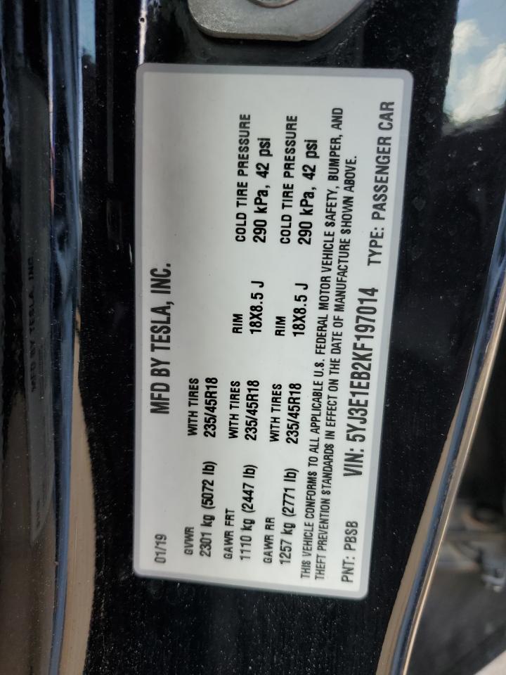 2019 Tesla Model 3 VIN: 5YJ3E1EB2KF197014 Lot: 63314465