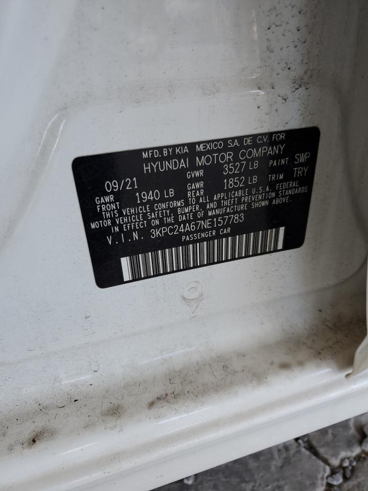 2022 Hyundai Accent Se VIN: 3KPC24A67NE157783 Lot: 63511385