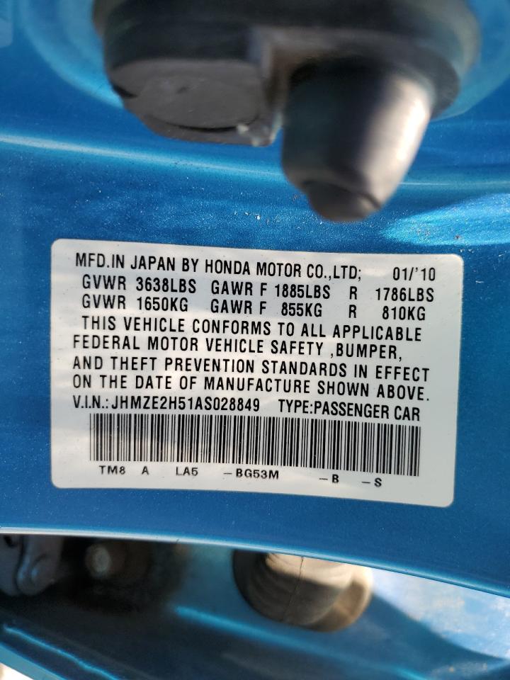 2010 Honda Insight Lx VIN: JHMZE2H51AS028849 Lot: 65547805
