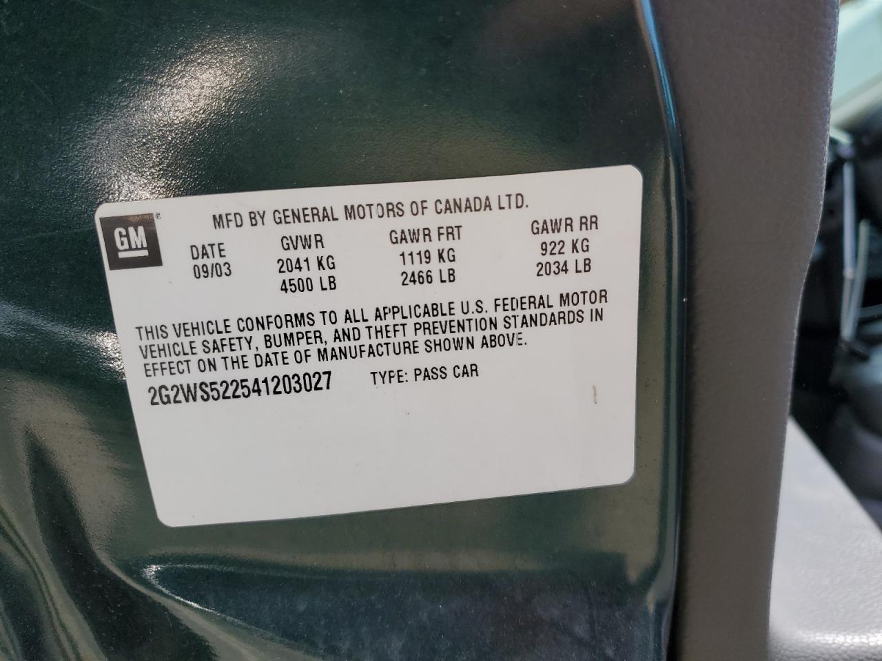 2004 Pontiac Grand Prix Gt2 VIN: 2G2WS522541203027 Lot: 65988845