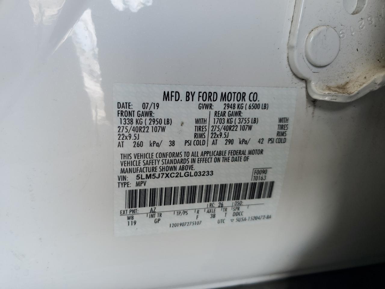 2020 Lincoln Aviator Reserve VIN: 5LM5J7XC2LGL03233 Lot: 64627895