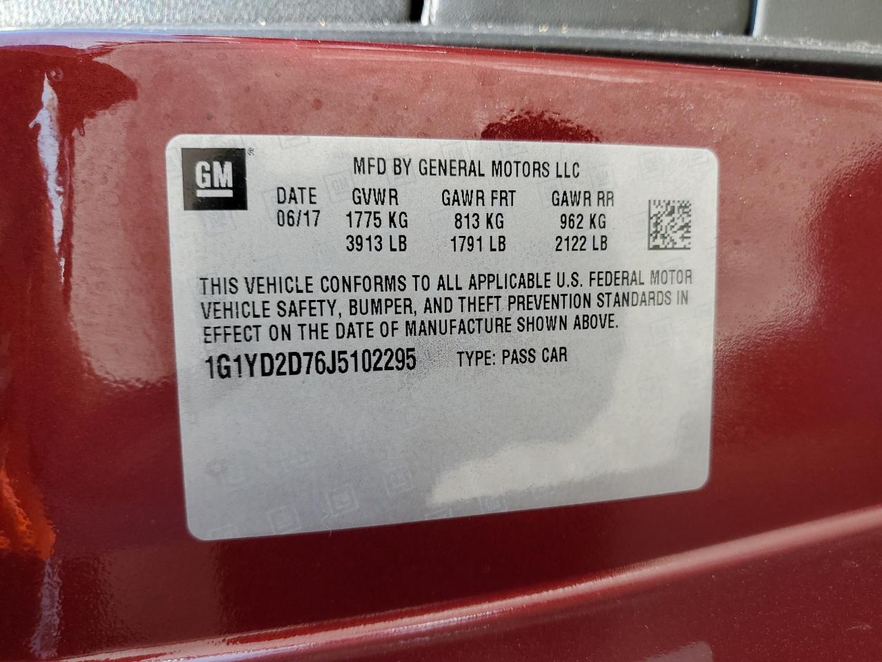 1g1yd2d76j5102295 1G1YD2D76J5102295 2018 Chevrolet Corvette Stingray 2Lt