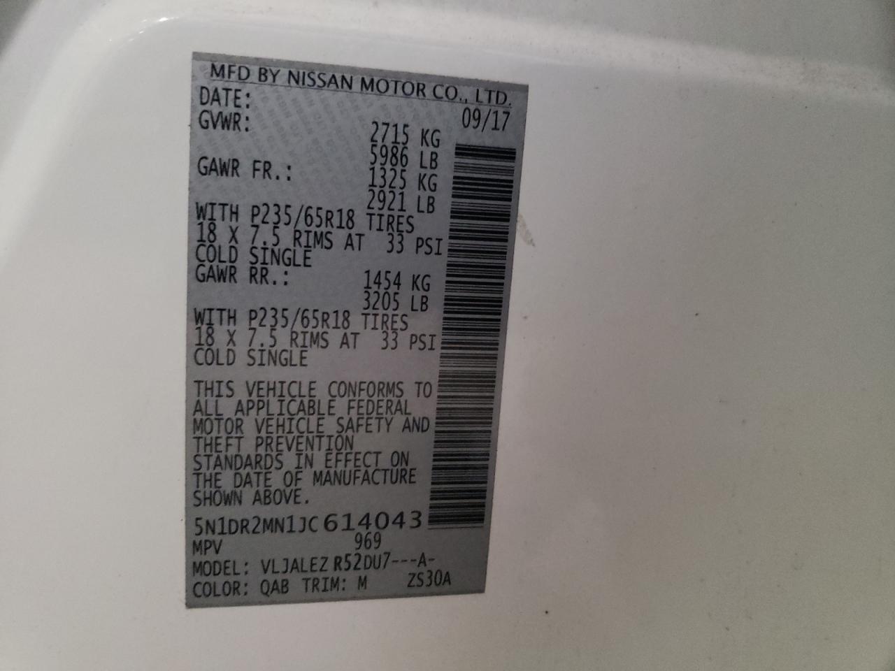 2018 Nissan Pathfinder S VIN: 5N1DR2MN1JC614043 Lot: 66081485