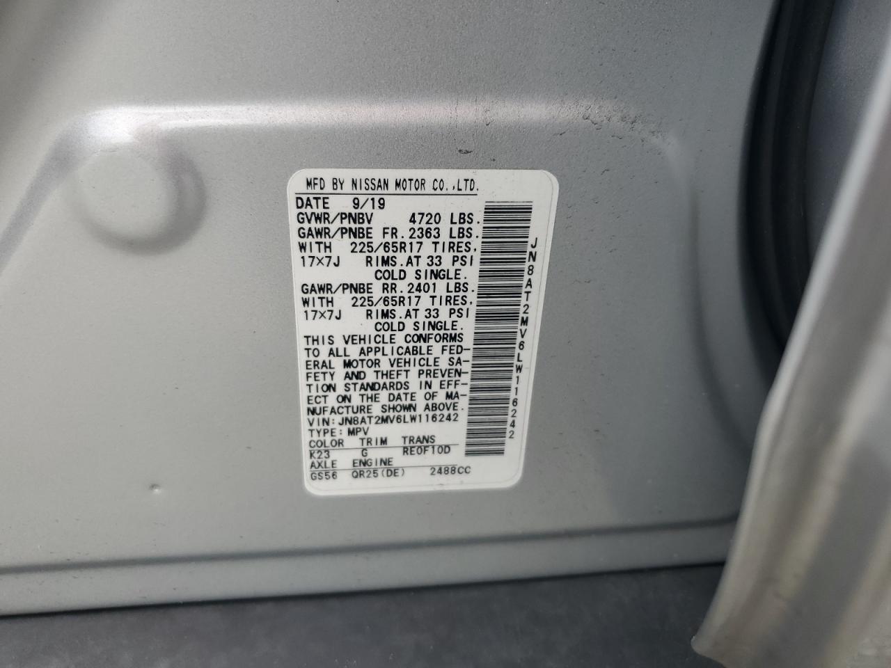 2022 Nissan Rogue S VIN: JN8AT2MV6LW116242 Lot: 63514345