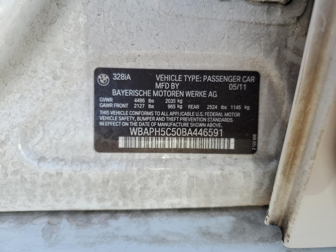 2011 BMW 328 I Sulev VIN: WBAPH5C50BA446591 Lot: 64064005