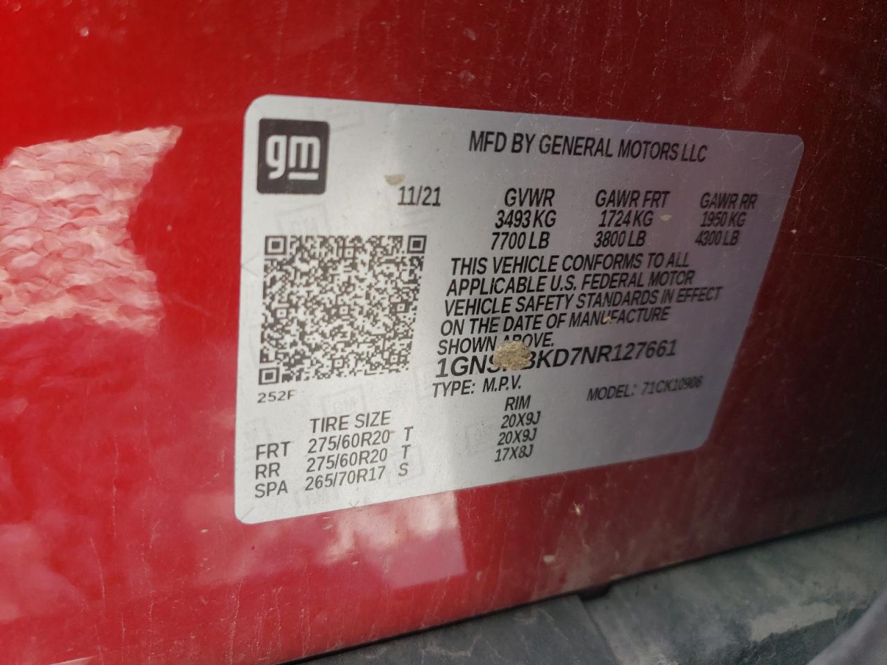 2022 Chevrolet Suburban K1500 Ls VIN: 1GNSKBKD7NR127661 Lot: 65028605