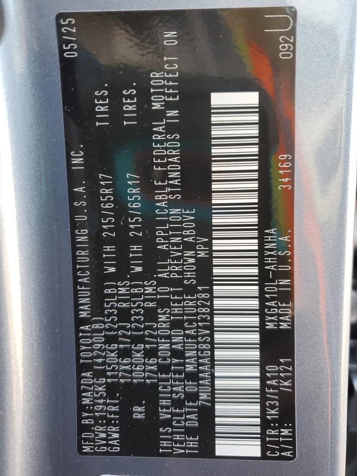 2025 Toyota Corolla Cross L VIN: 7MUAAAAG8SV138281 Lot: 63262925