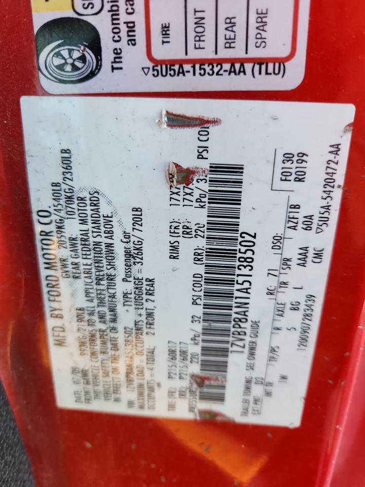 2010 Ford Mustang VIN: 1ZVBP8AN1A5138502 Lot: 63741585