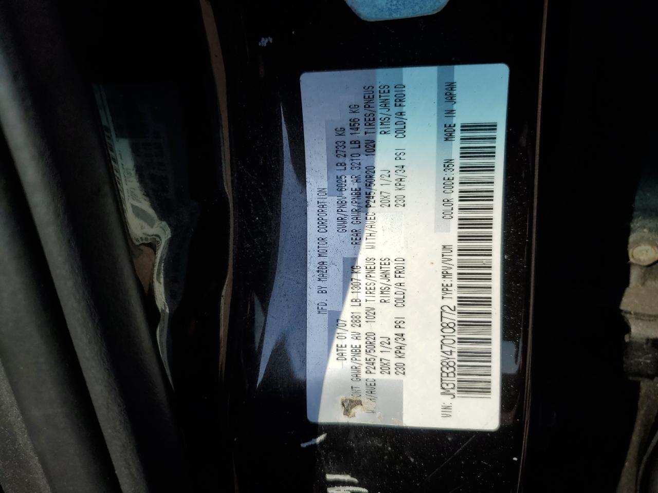2007 Mazda Cx-9 VIN: JM3TB38Y470108772 Lot: 64443035