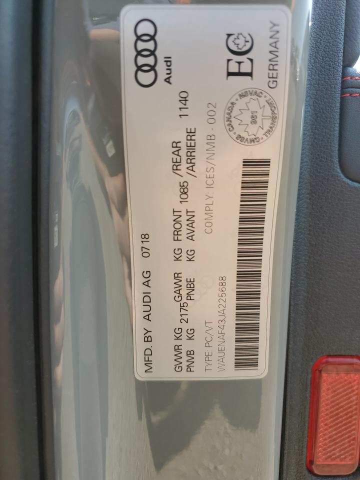 2018 Audi A4 Premium Plus VIN: WAUENAF43JA225688 Lot: 64196265
