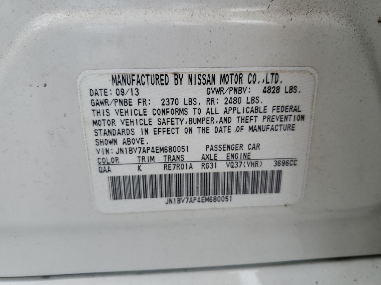 2014 Infiniti Q50 Base VIN: JN1BV7AP4EM680051 Lot: 63202845