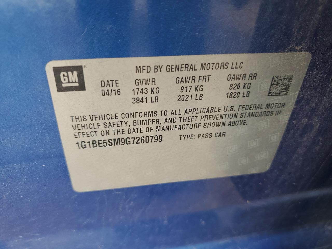 2016 Chevrolet Cruze Lt VIN: 1G1BE5SM9G7260799 Lot: 64114245