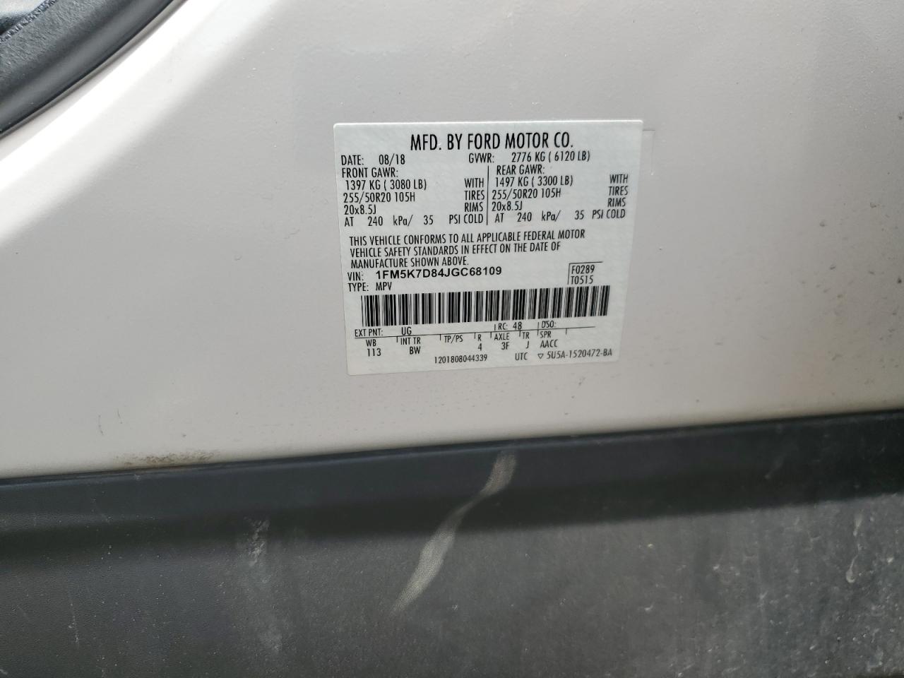 2018 Ford Explorer Xlt VIN: 1FM5K7D84JGC68109 Lot: 65262375
