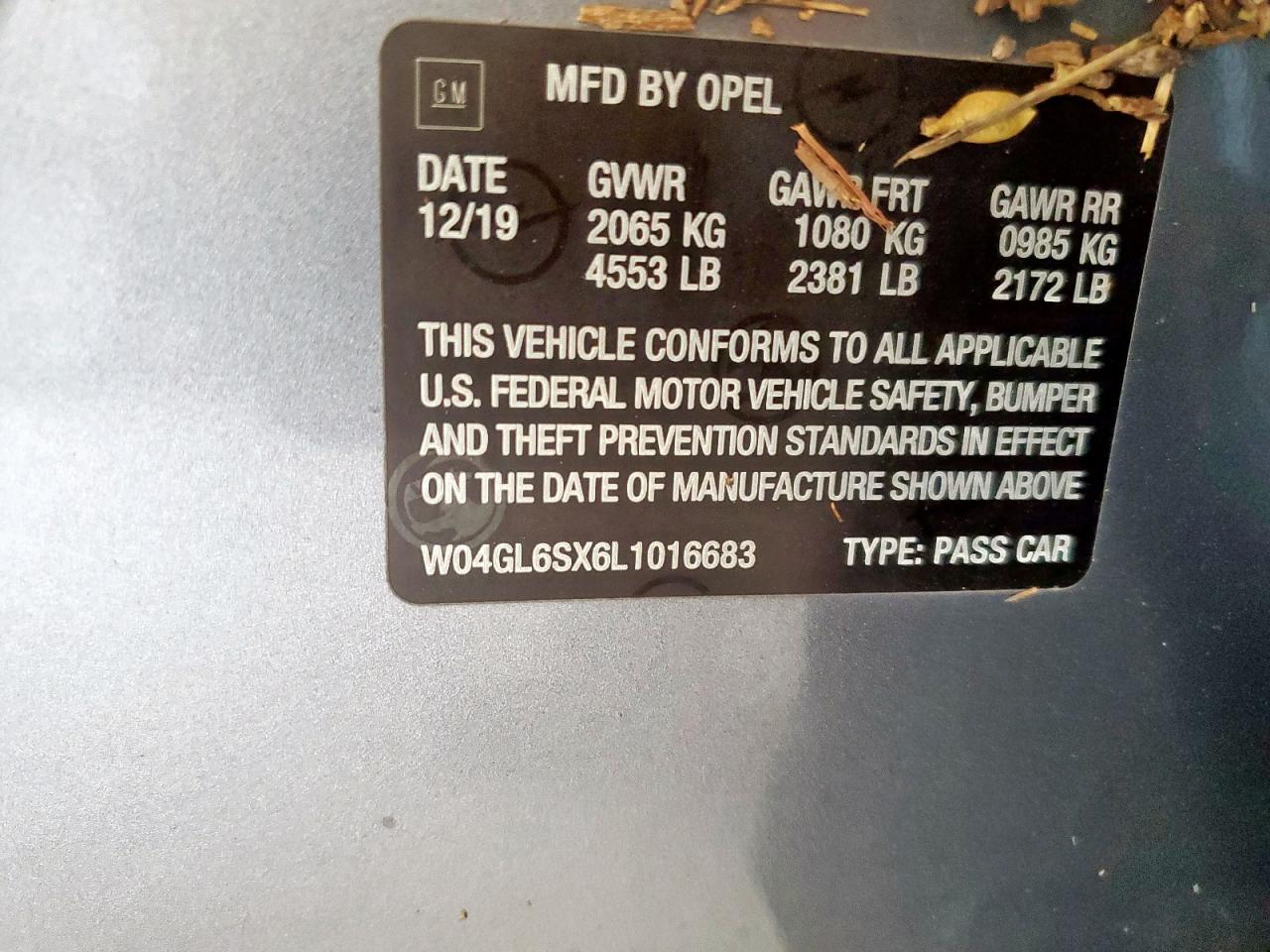 2020 Buick Regal Preferred VIN: W04GL6SX6L1016683 Lot: 64242075
