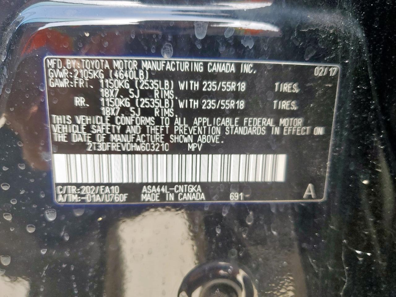 2017 Toyota Rav4 Limited VIN: 2T3DFREV0HW603210 Lot: 64519205