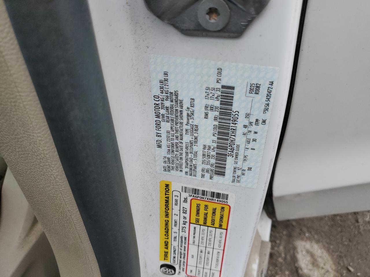2017 Ford Fusion Se VIN: 3FA6P0H7XHR149055 Lot: 65228025