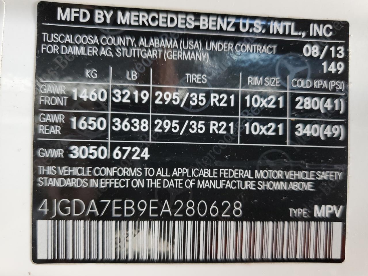 2014 Mercedes-Benz Ml 63 Amg VIN: 4JGDA7EB9EA280628 Lot: 65450785