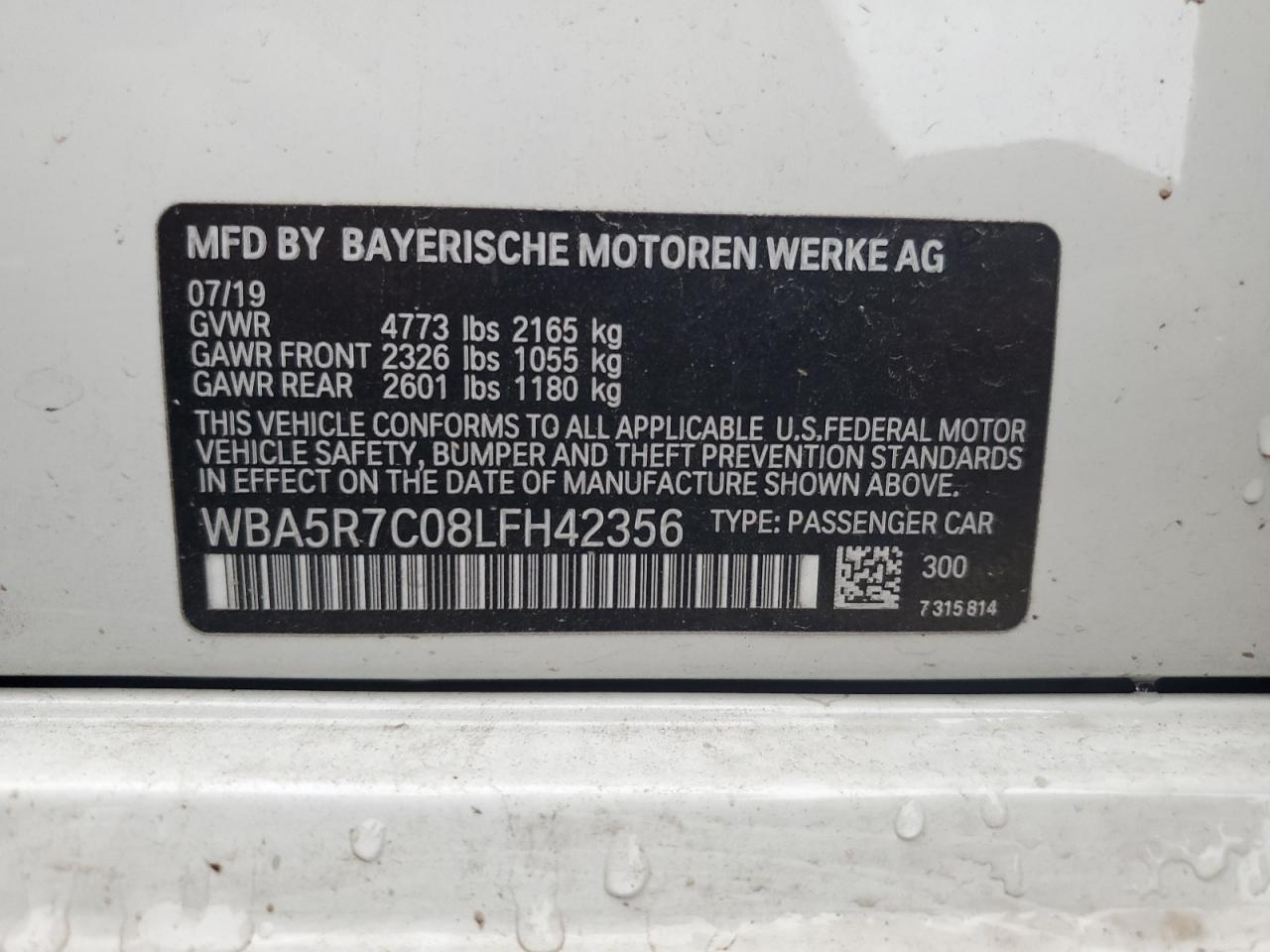 2020 BMW 330Xi VIN: WBA5R7C08LFH42356 Lot: 64943415