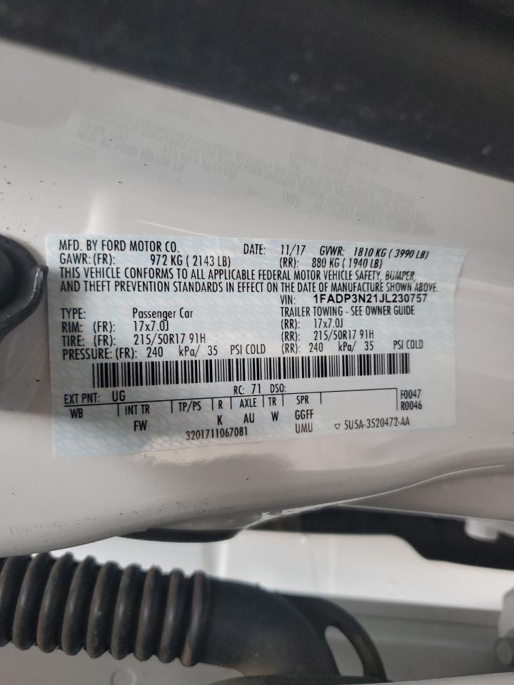 2018 Ford Focus Titanium VIN: 1FADP3N21JL230757 Lot: 65086685
