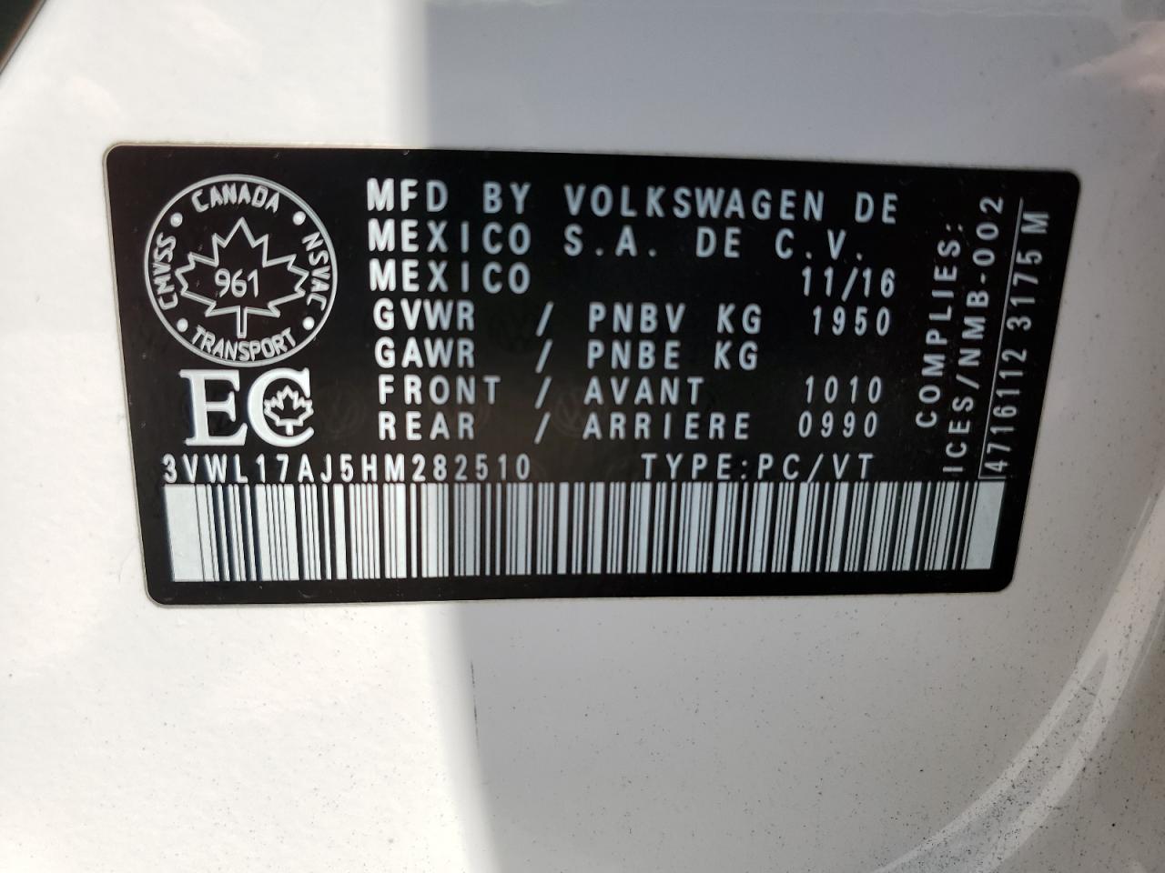 2017 Volkswagen Jetta Sel VIN: 3VWL17AJ5HM282510 Lot: 64289445