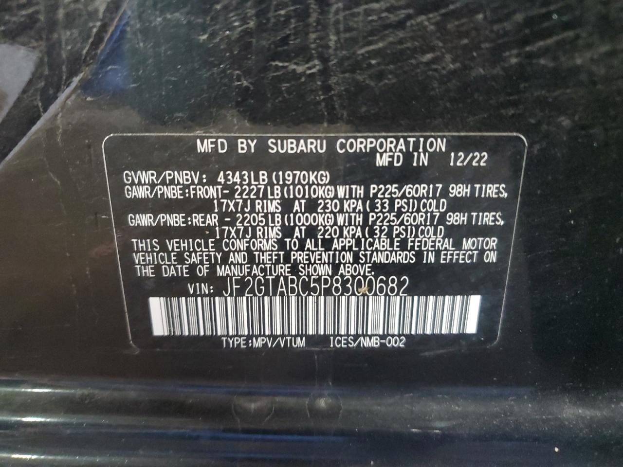 2023 Subaru Crosstrek VIN: JF2GTABC5P8300682 Lot: 63989185