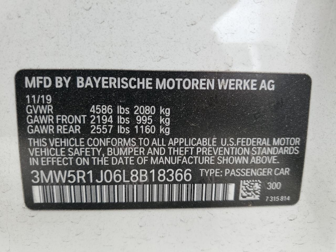 2020 BMW 330I VIN: 3MW5R1J06L8B18366 Lot: 64071005